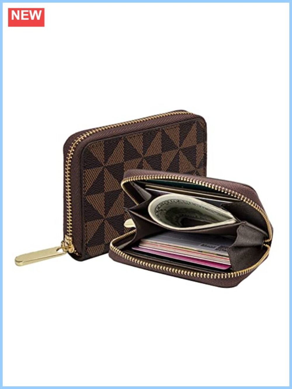 PU Leather RFID Credit Card Holder Zipper Wallet Compact Card Case